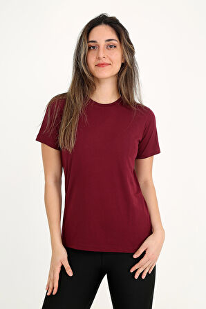 Rubadi Kadın Bordo T-shirt. Bisiklet Yaka, Basic Model, Regular Fit (normal Kalıp)